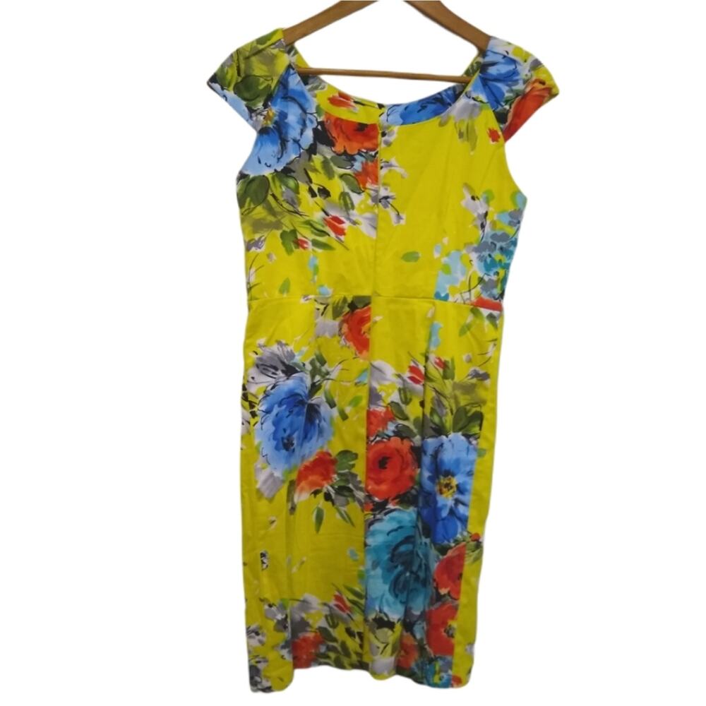Spense Sheath Dress Womens Size 4 Yellow Floral Cap Sleeves Round Neck - Picture 2 of 7